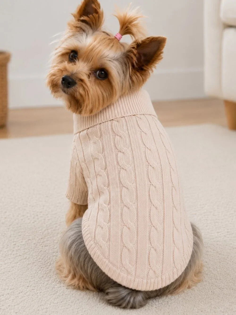Doggie Desin 100% Pure Combed Cotton Oatmeal Cable Knit Dog Sweater Size M NWT